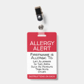 医療緊急情報に対するアレルギ連絡ーの警告 バッジ (正面 （クリップ付）)