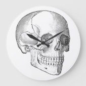 医療解剖学ヴィンテージスカルスケッチモノクロ ラージ壁時計 (正面)