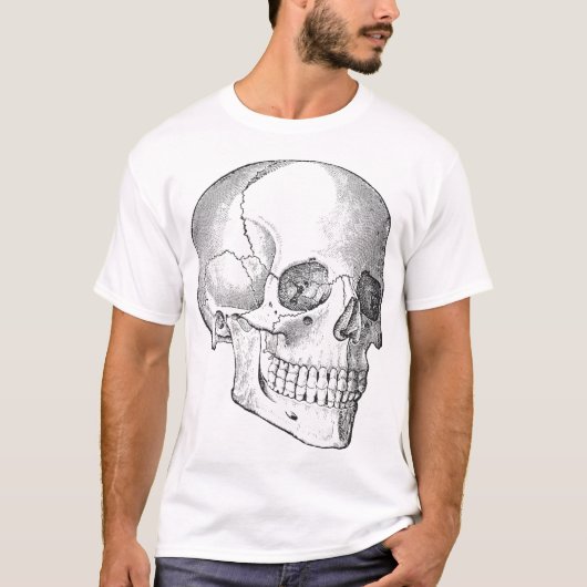 医療解剖学 ヴィンテージ スカル 描画 モノクローム Tシャツ (正面)