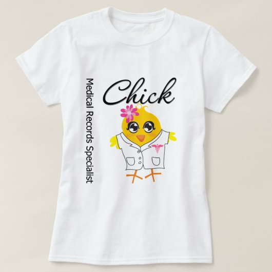 医療記録の専門家のひよこ Tシャツ (デザイン正面)