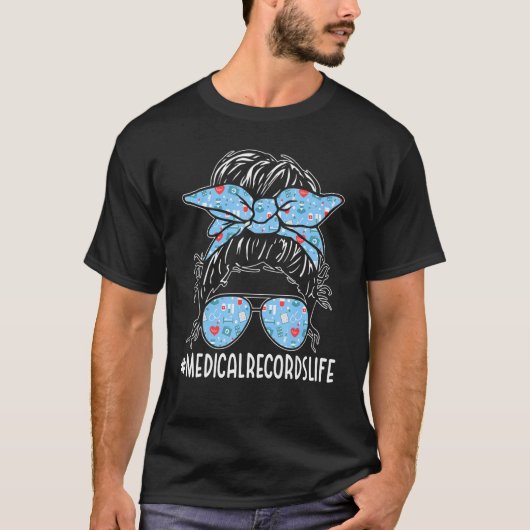 医療記録ウィーク感謝の女性Messy Bun Tシャツ (正面)
