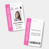 医療認定パーソナライズされた従業員ピンクID バッジ (Front & Back)