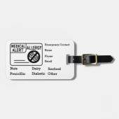 医療警告アレルギー緊急事態のパーソナライズ ラゲッジタグ (正面横)