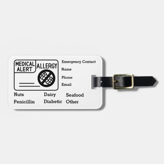 医療警告アレルギー緊急事態のパーソナライズ ラゲッジタグ (正面横)
