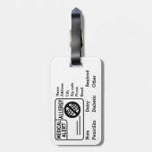 医療警告アレルギー緊急事態のパーソナライズ ラゲッジタグ (裏面縦)