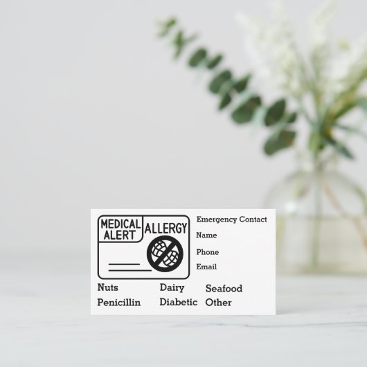 医療警告アレルギー緊急事態のパーソナライズ 名刺 (スタンド正面)