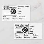 医療警告アレルギー緊急事態のパーソナライズ 名刺 (正面/裏面)