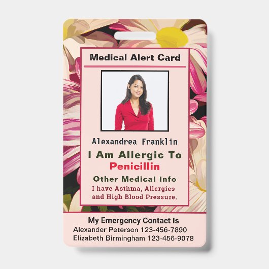 医療警報連絡緊急カスタムカードバッジ バッジ (正面)