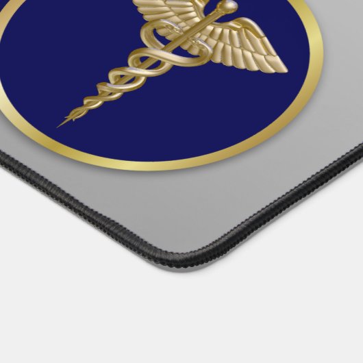 医療金ゴールドプロフェッショナルカドゥセウスブルー デスクマット (コーナー)