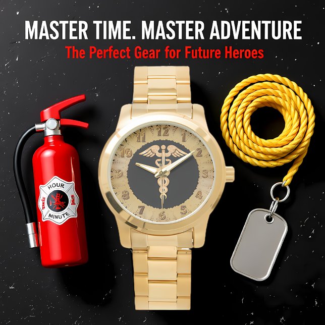 医療金ゴールド光沢シルエットアラートバッジ 腕時計 (クリエイターアップロード済み)