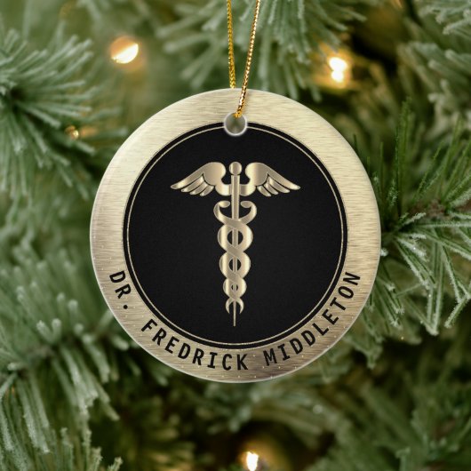 医療👨 ⚕️ – ブラックおよび金ゴールドセラミックオーナメント セラミックオーナメント (ツリー)