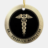 医療👨 ⚕️ – ブラックおよび金ゴールドセラミックオーナメント セラミックオーナメント (正面)