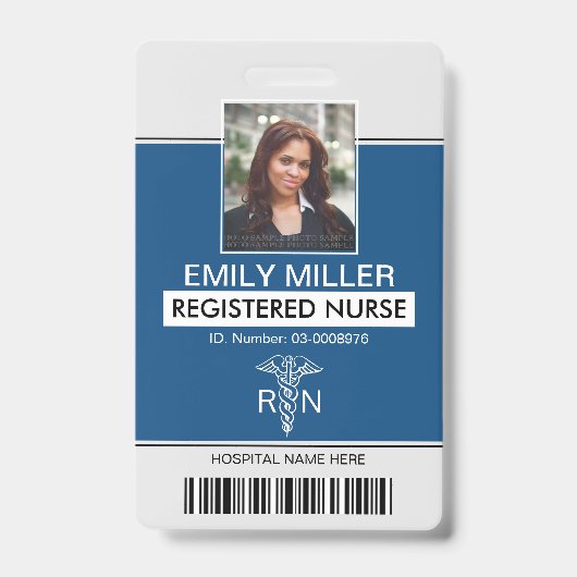 医療RN従業員クラシックブルー写真テンプレート バッジ (正面)