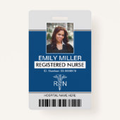 医療RN従業員クラシックブルー写真テンプレート バッジ (正面)