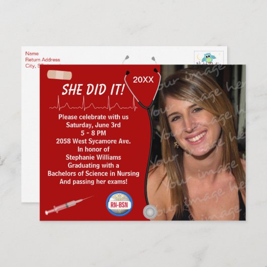 医看護学校卒業発表 インビテーションポストカード (正面/裏面)