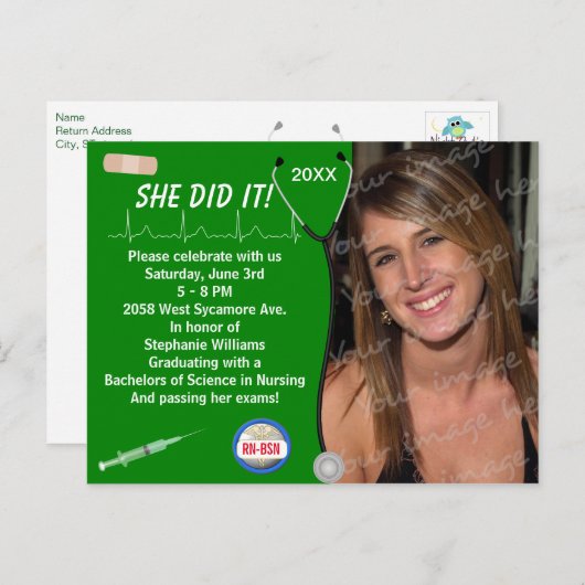 医看護学校卒業発表 案内ポストカード (正面/裏面)