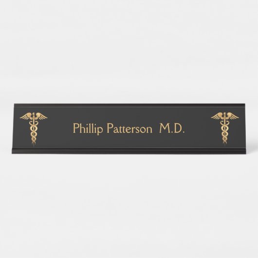 医者かナースの黒および金ゴールド デスクネームプレート (正面)