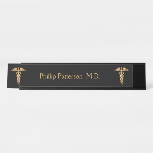 医者かナースの黒および金ゴールド デスクネームプレート (正面)