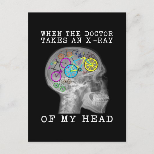 医者が私の頭のX線を取る時の自転車 ポストカード (正面)