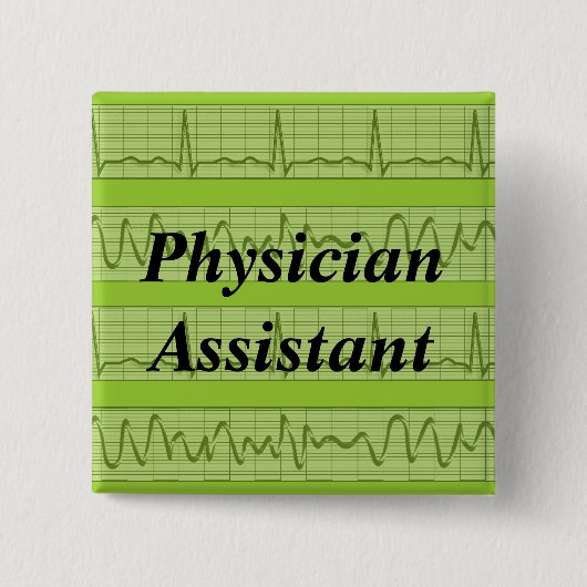医者の助手は心臓リズムの緑にボタンをかけます 缶バッジ (正面)