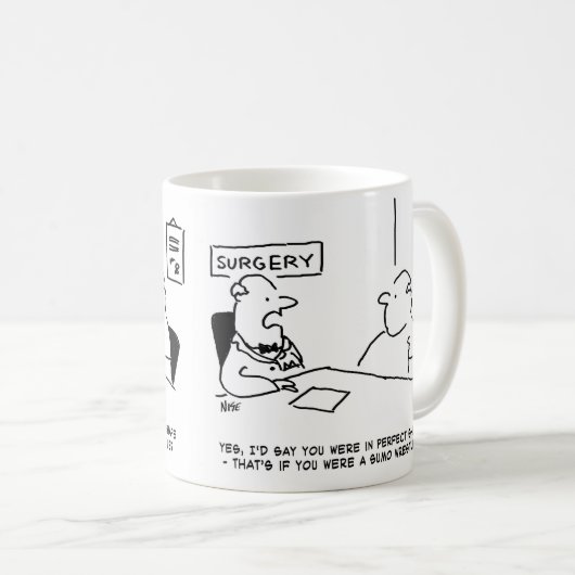 医者は患者に彼は形の漫画素晴らしにいると言う。 コーヒーマグカップ (正面右)