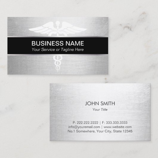 医者モダンの銀 名刺 (正面/裏面)
