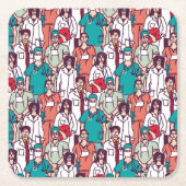 医者及び外科医パターン スクエアペーパーコースター (正面)