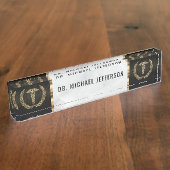 医者/スタッフの黒、白い大理石及び金ゴールド デスクネームプレート (側面)