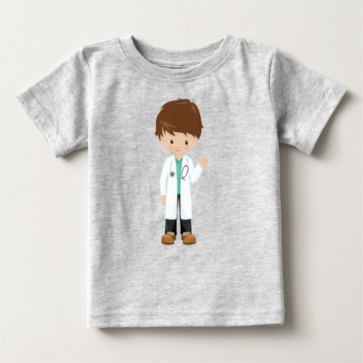 医者、 ラボコート、 薬、 かわいい少年、 茶色の髪 ベビーTシャツ (正面)