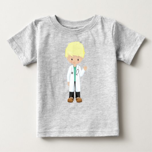 医者、 ラボコート、 薬、 かわいい少年、 金髪 ベビーTシャツ (正面)