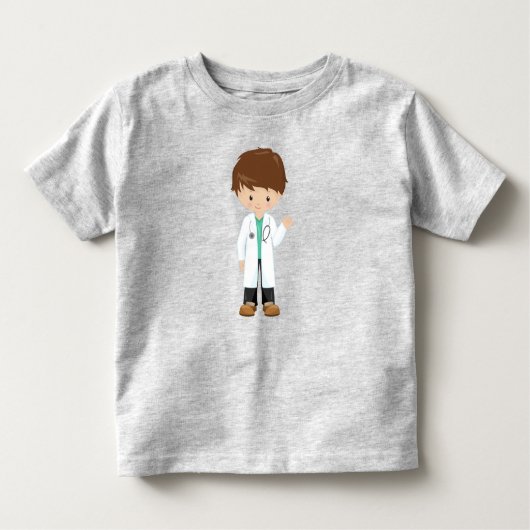 医者、検査着、医療、かわいい少年、茶色の髪 トドラーTシャツ (正面)