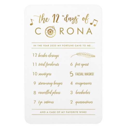 十おもしろい二日コロナ |金ゴールドホワイトホリデー マグネット (縦)