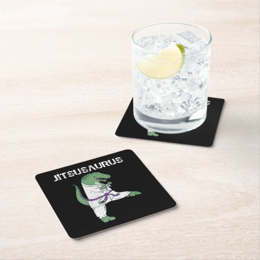 十おもしろい実Tレックス十実黒帯贈答品 スクエアペーパーコースター (インサイチュ)