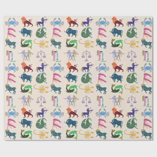 十カラフル二〔占星術の〕十二宮図シンボルや象徴誕生日 ラッピングペーパー (フラット)