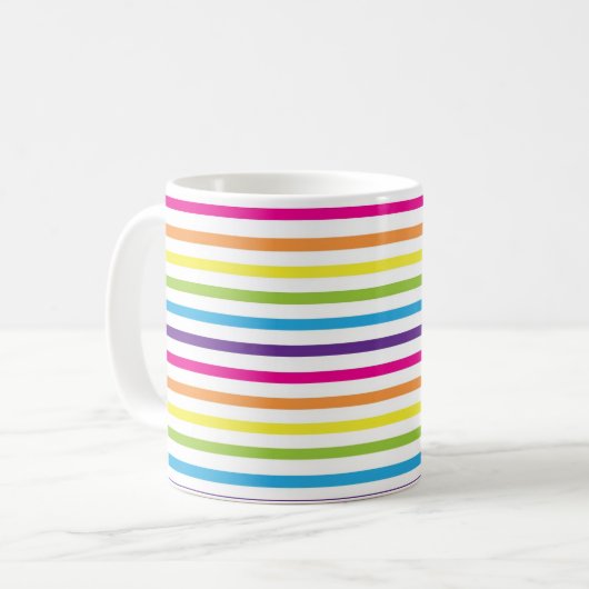 十カラフル代のストライプ贈り物に虹の文字 コーヒーマグカップ (正面左)