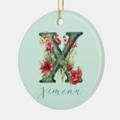 十フローラモノグラムグリーンウオーターカラーツリーデコール セラミックオーナメント (左)