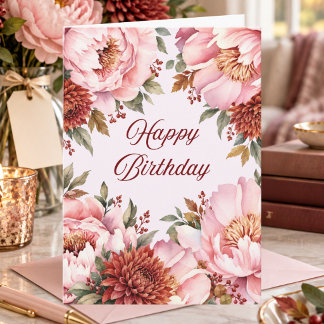 十一月の芍薬と菊のフラワー誕生日カード カード