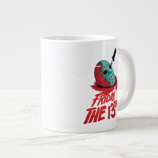 十三日 |ブルーホッケーマスクを貫通するナイフ ジャンボコーヒーマグカップ (正面右)