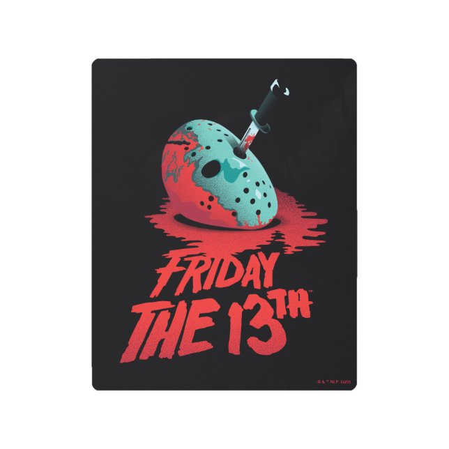 十三日 |ブルーホッケーマスクを貫通するナイフ メタルプリント (正面)