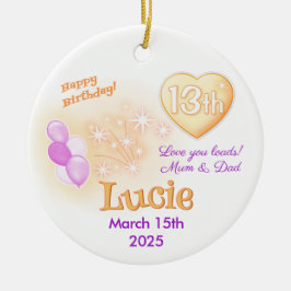 十三10代の若者ラウンド13th誕生日ガール セラミックオーナメント