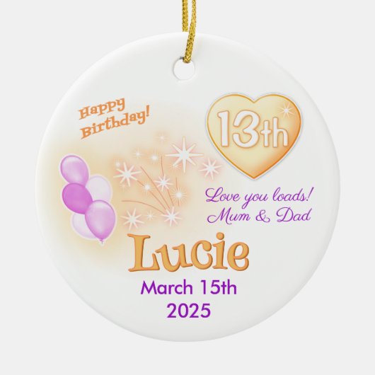 十三10代の若者ラウンド13th誕生日ガール セラミックオーナメント (正面)