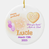 十三10代の若者ラウンド13th誕生日ガール セラミックオーナメント (裏面)