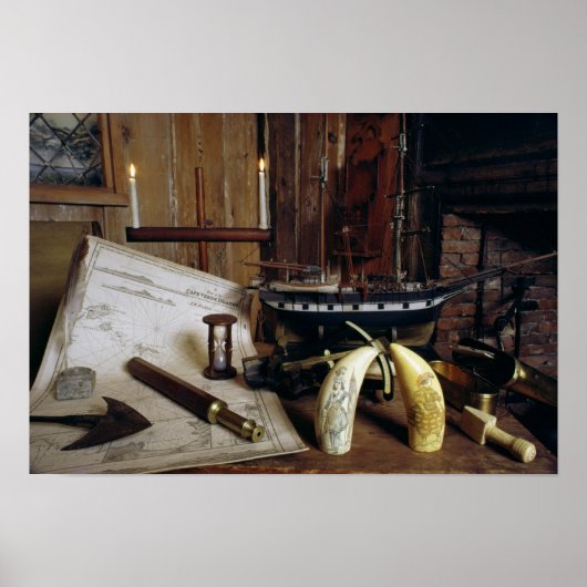 十九世紀の大尉の机からの物体 ポスター (正面)