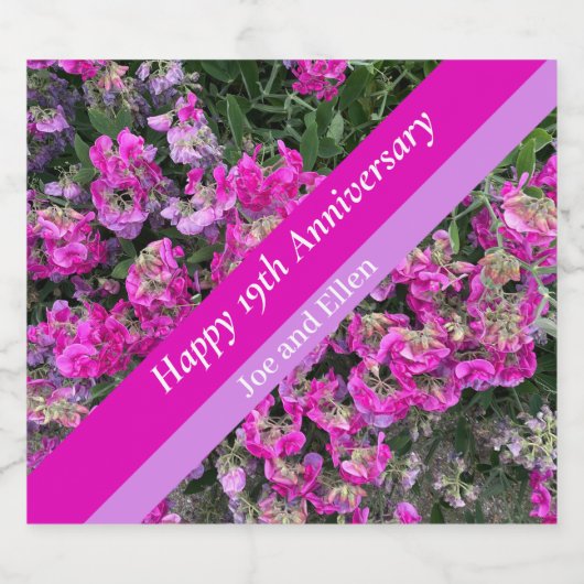 十九結婚周年記念スイートピー スパークリングワインラベル (シングルラベル)