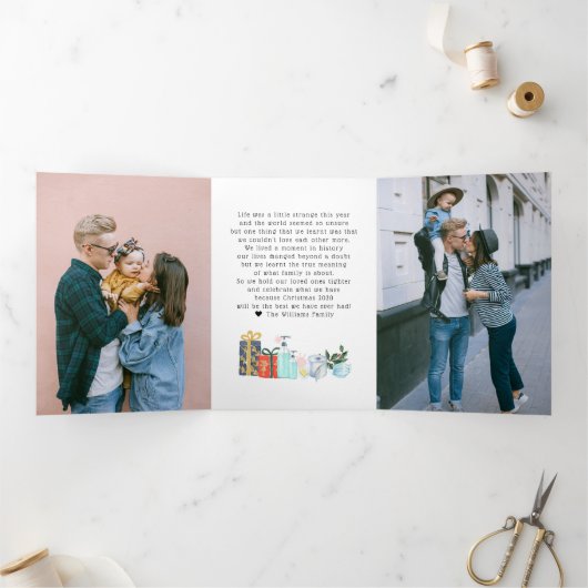 十二日のCovid |写真数々の3つ折り休日 三つ折り招待状 (内部)