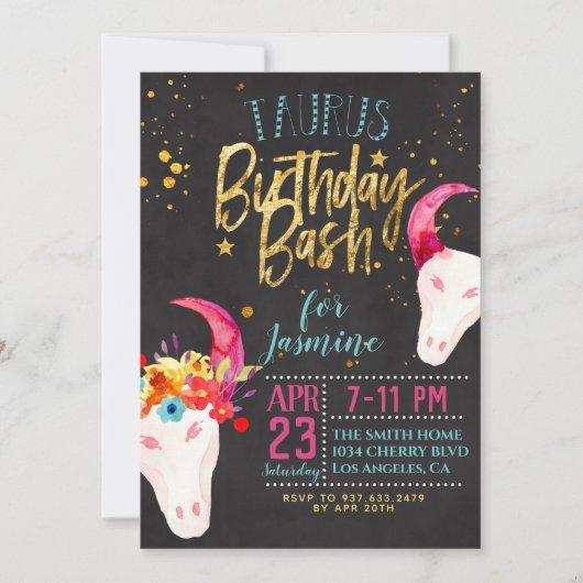 十二星座おうし座の誕生日 招待状 (正面)