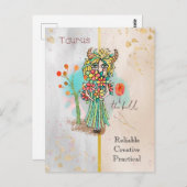 十二星座のおうし座 夢のある女 象徴的な牛 ポストカード (正面/裏面)