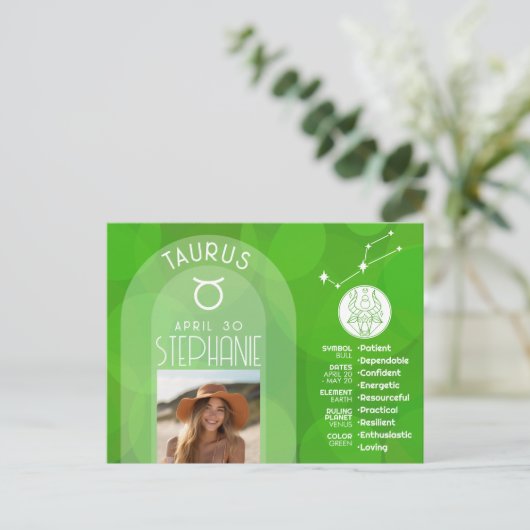 十二星座 牡牛座 カスタム誕生日フォト 占星術 ポストカード (スタンド正面)