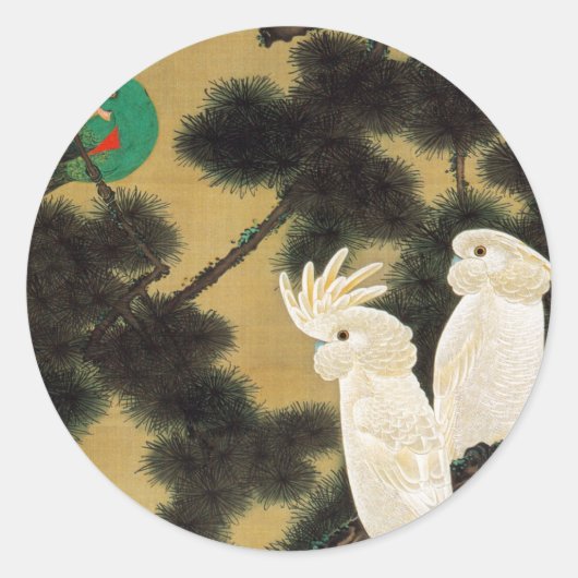 十二老松鸚鵡図、若冲松と鸚鵡、寂聴 ラウンドシール (正面)