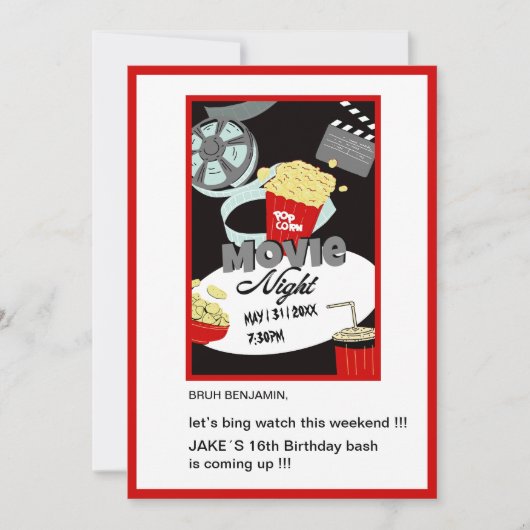 十代のブルービンゲ映画のおもしろい誕生日の夜 招待状 (正面)